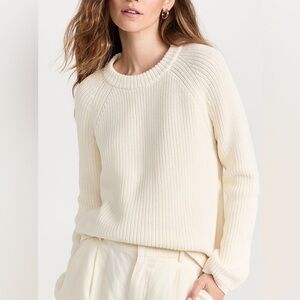 Jenni Kayne Cotton Fisherman Sweater Off White / Ivory Ribbed Crew Neck Small
